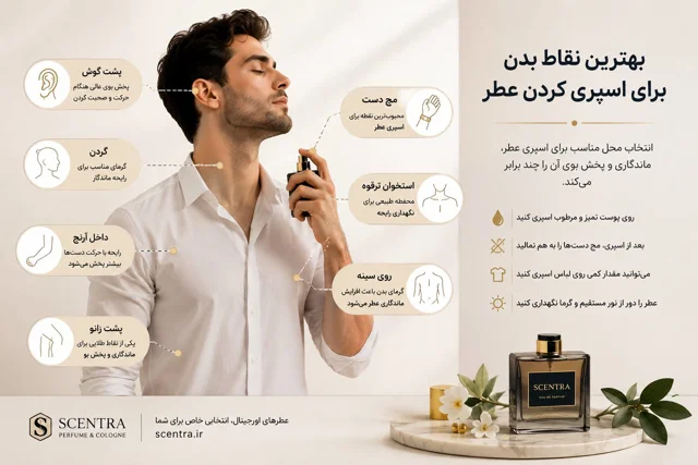 بهترین نقاط بدن برای اسپری کردن عطر | راز ماندگاری و پخش بوی بیشتر
